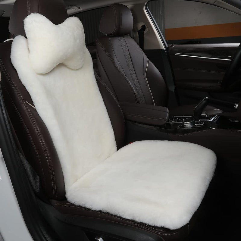 OGLAND Fuzzy Fluffy Fur Sheepskin Car Seat Covers for Universal Auto Seat Cushion Auto Accessories, for 1 Front Seat(3 Pack Front, White) - Image 1